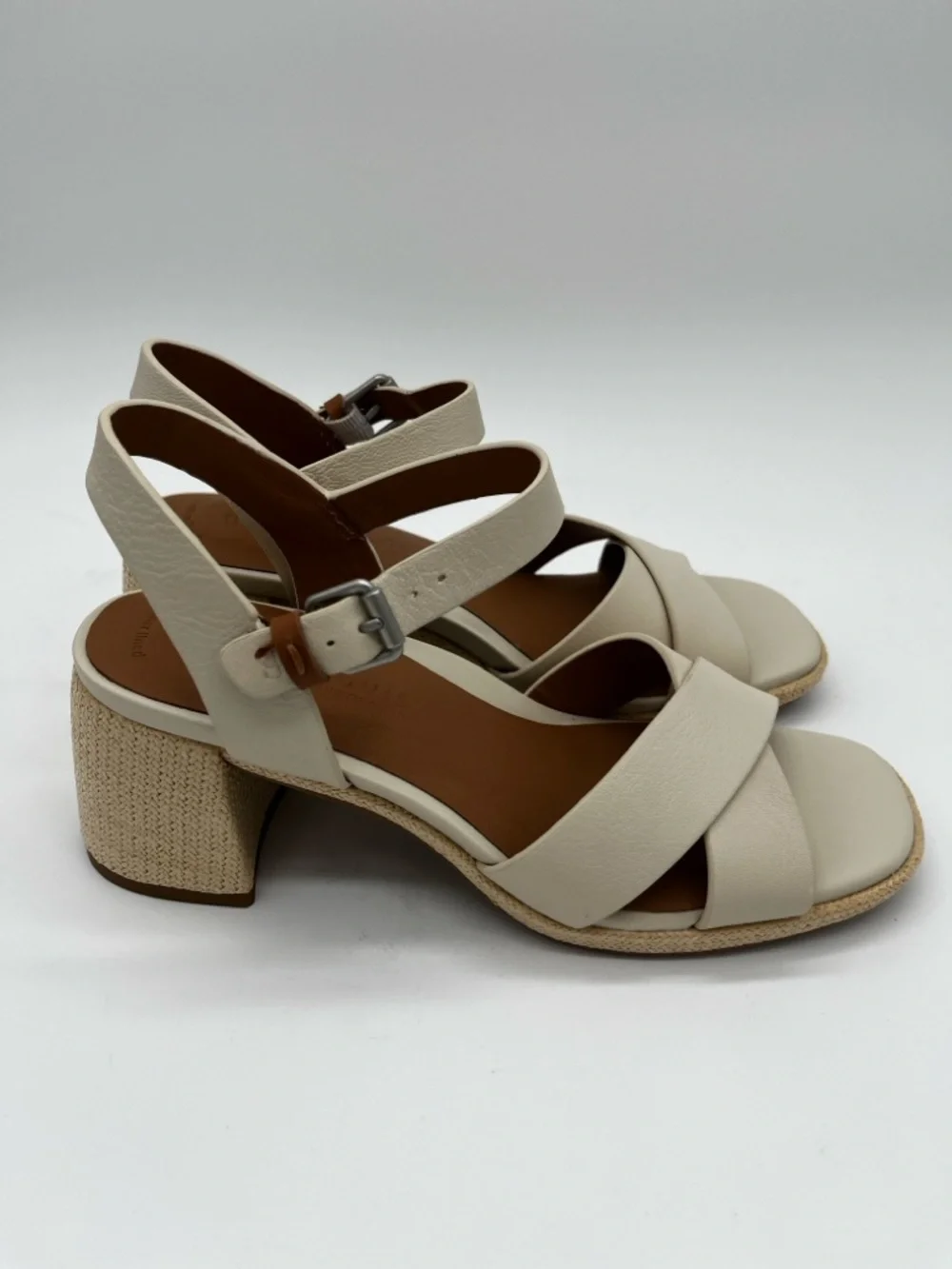 Gentle Souls Rimini Sandals Cream Leather Block Heel Ankle Strap - US 8.5